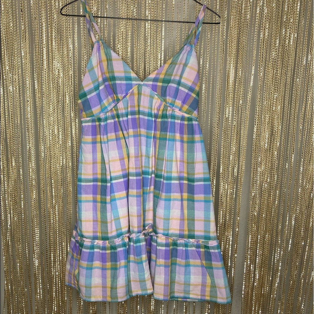 NWOT wild fable spring plaid ruffle mini dress w adjustable straps